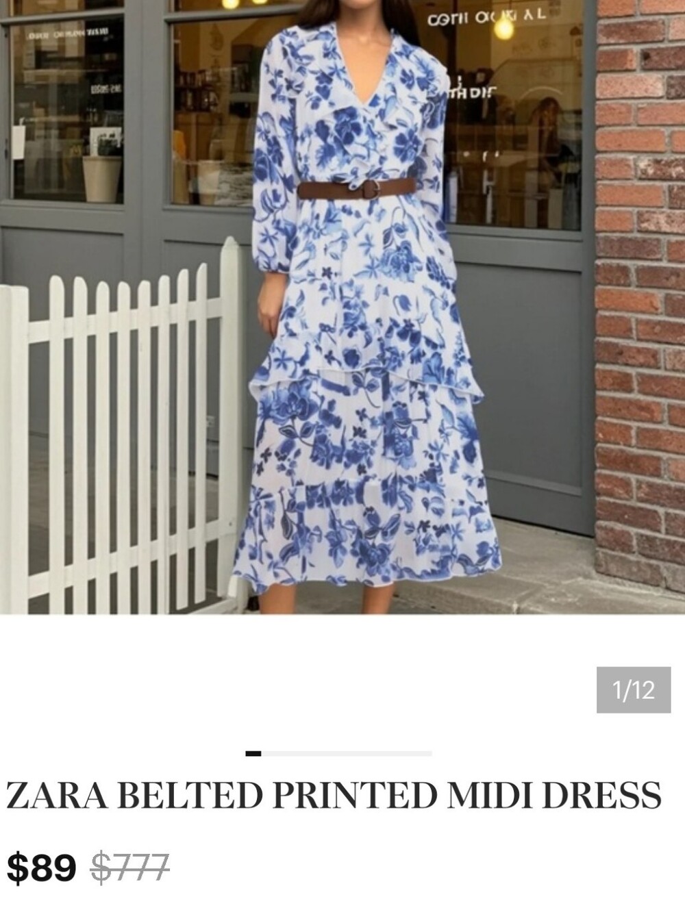 Zara White Dress with Blue Floral Ruffle Details Nwot No Belt